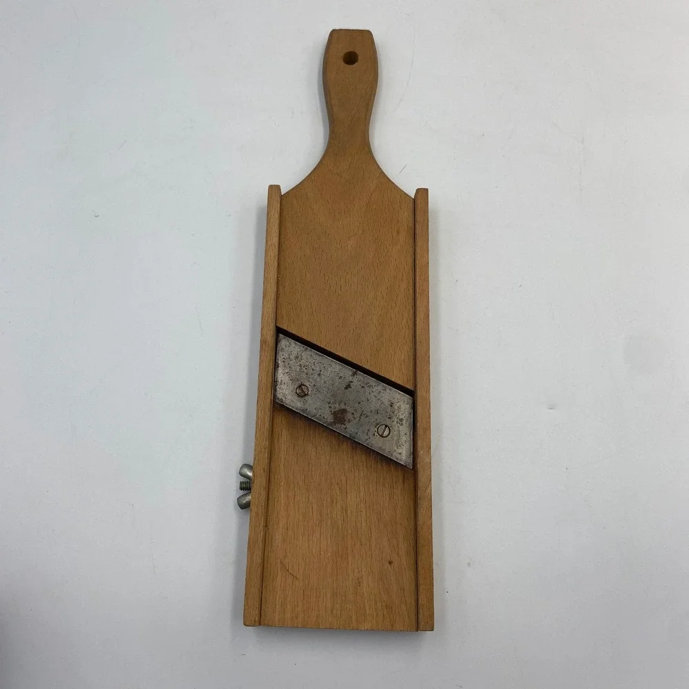 Vintage Wooden Kraut Cutter Manual Vegetable Mandoline Slicer Adjustable Blade‎